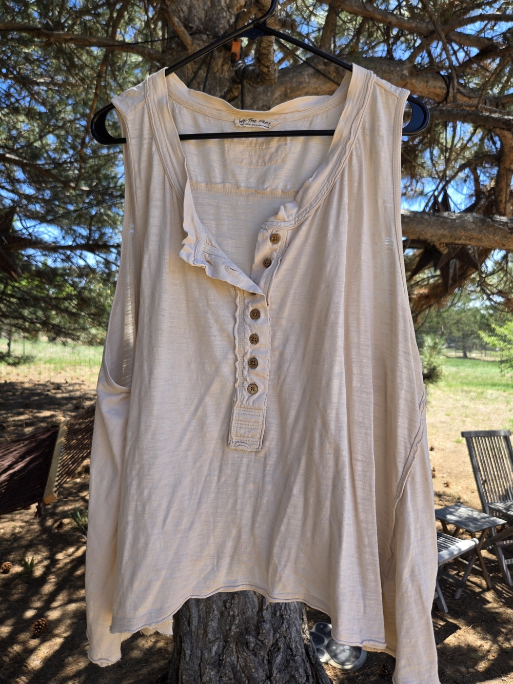 Free People Cream Button-Front Sleeveless Henley Tank